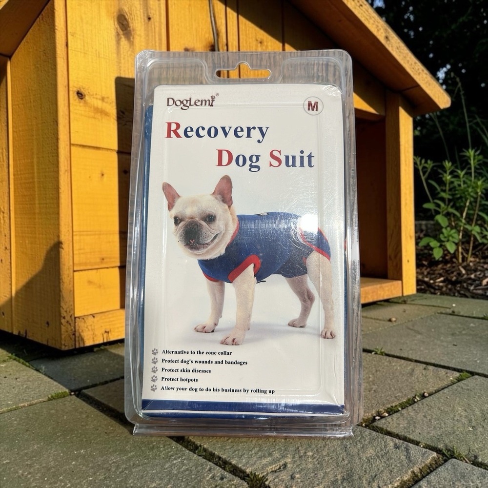 DogLemi Recovery Dog Suit M Cotton Blue/Red Alternative to Cone Collar